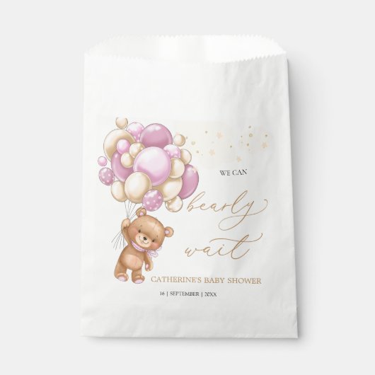 Teddy Bear Pink Balloons Baby shower Favor Bag Bedankzakje (Voorkant)
