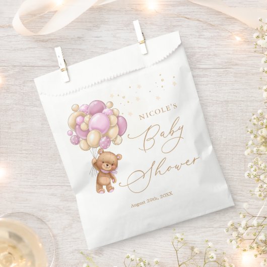 Teddy Bear Pink Balloons Baby shower Favor Bag Bedankzakje (Geknipt)