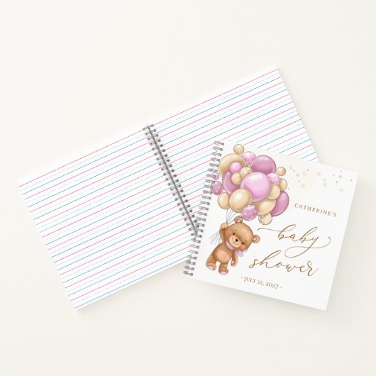 Teddy Bear Pink Balloons Baby shower Guest Book Notitieboek (Binnen)