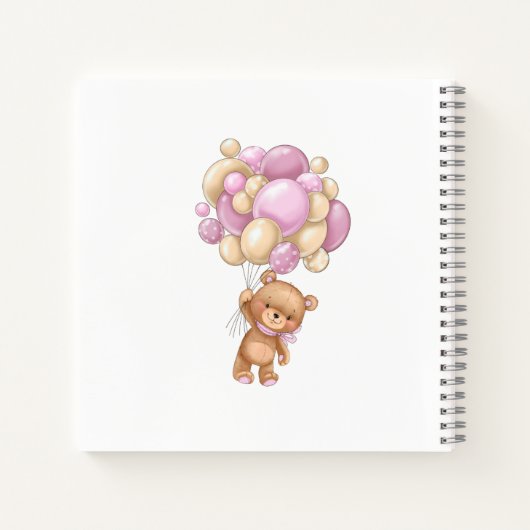Teddy Bear Pink Balloons Baby shower Guest Book Notitieboek (Achterkant)