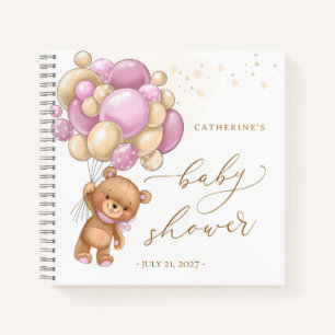 Teddy Bear Pink Balloons Baby shower Guest Book Notitieboek