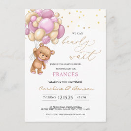 Teddy Bear Pink Balloons Baby shower Informatiekaartje