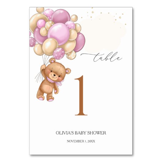 Teddy Bear Pink Balloons Baby shower Kaart (Achterkant)