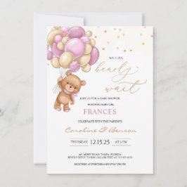 Teddy Bear Pink Balloons Baby shower Kaart