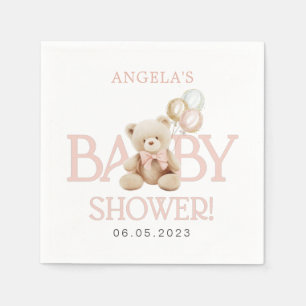 Teddy Bear Pink Balloons Barly Wait Baby shower Servet