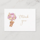 Teddy Bear Pink Balloons Diaper Raffle Informatiekaartje (Achterkant)