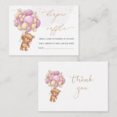 Teddy Bear Pink Balloons Diaper Raffle Informatiekaartje (Voorkant / Achterkant)