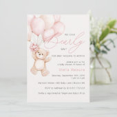 Teddy Bear Pink Balloons Girl Baby shower Kaart (Staand voorkant)