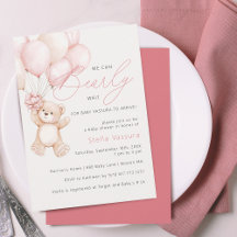 Teddy Bear Pink Balloons Girl Baby shower