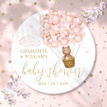 Teddy Bear Pink Balloons Girl Baby shower Ronde Kartonnen Onderzetter<br><div class="desc">Cute "we kunnen snel wachten",  teddy beer-het roze baby shower design. Ontworpen door: Thisnotme©</div>