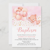 Teddy Bear Pink Balloons Gold Stars Baptisme Kaart (Voorkant)