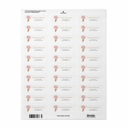 Teddy Bear Pink Balloons Retouradres label (Full Sheet)