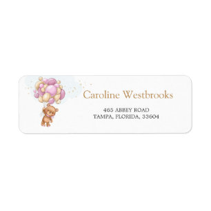 Teddy Bear Pink Balloons Retouradres label