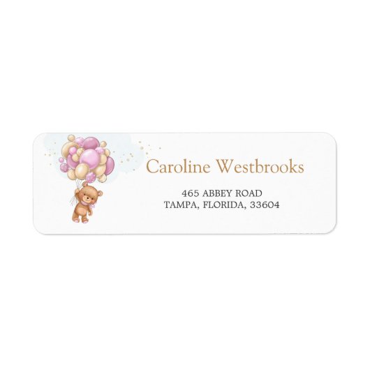 Teddy Bear Pink Balloons Retouradres label (Voorkant)