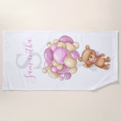 Teddy Bear Pink Balloons strandhanddoek voor kinde Strandlaken (Voorkant)