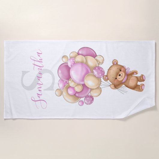 Teddy Bear Pink Balloons strandhanddoek voor kinde Strandlaken (Voorkant)