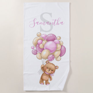 Teddy Bear Pink Balloons strandhanddoek voor kinde Strandlaken