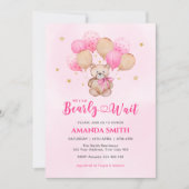 Teddy Bear Pink Barly Wachten Baby shower Kaart (Voorkant)