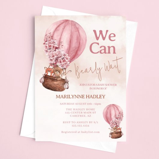 Teddy Bear Pink Barly Wachten Baby shower Kaart