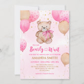 Teddy Bear Pink Barly Wake Baby shower Kaart (Voorkant)