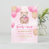Teddy Bear Pink Barly Wake Baby shower Kaart (Staand voorkant)