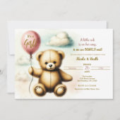 Teddy Bear Pink Barly Wake Baby shower Kaart (Voorkant)