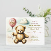 Teddy Bear Pink Barly Wake Baby shower Kaart (Staand voorkant)