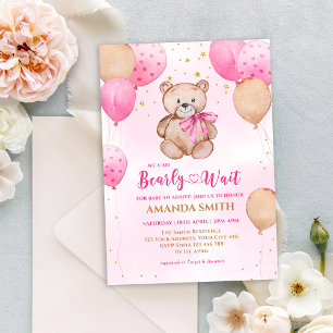 Teddy Bear Pink Barly Wake Baby shower Kaart