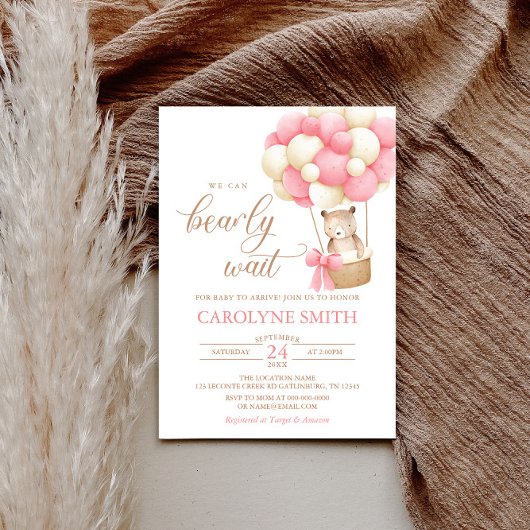 Teddy Bear Pink Barly Wake Baby shower Kaart