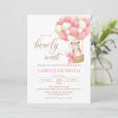 Teddy Bear Pink Barly Wake Baby shower Kaart (Staand voorkant)