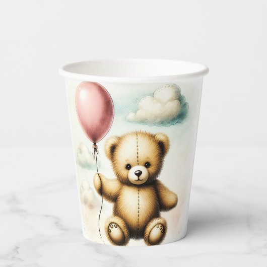 Teddy Bear Pink Barly Wake Baby shower Papieren Bekers (Achterkant)