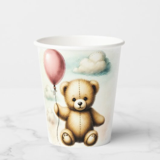 Teddy Bear Pink Barly Wake Baby shower Papieren Bekers (Voorkant)