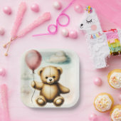 Teddy Bear Pink Barly Wake Baby shower Papieren Bordje (Feest)