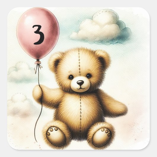 Teddy Bear Pink Barly Wake Baby shower Vierkante Sticker (Voorkant)