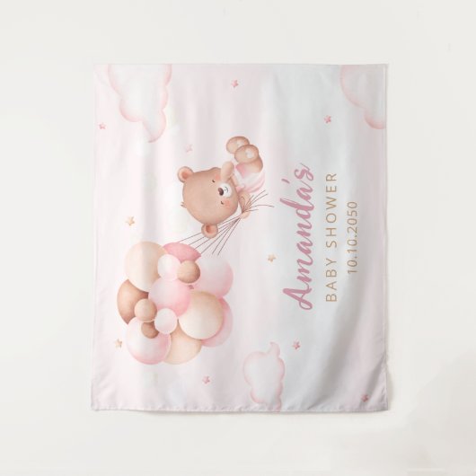 Teddy Bear Pink Barly Wake Baby shower Wandkleed (Voorkant)