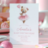 Teddy Bear Pink Beary First 1st Birthday Party Kaart