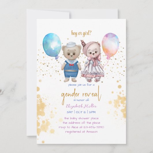  Teddy Bear Pink Blue Baby Kaart (Voorkant)