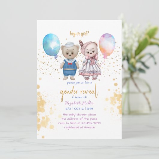  Teddy Bear Pink Blue Baby Kaart (Staand voorkant)