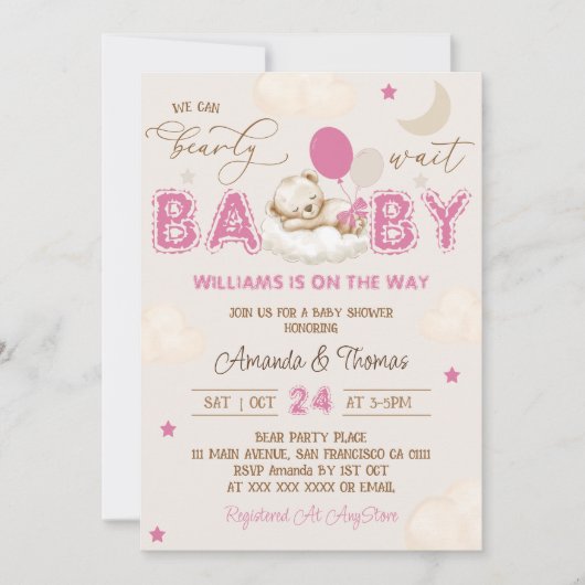 Teddy Bear Pink Boho Girl Baby shower Kaart (Voorkant)