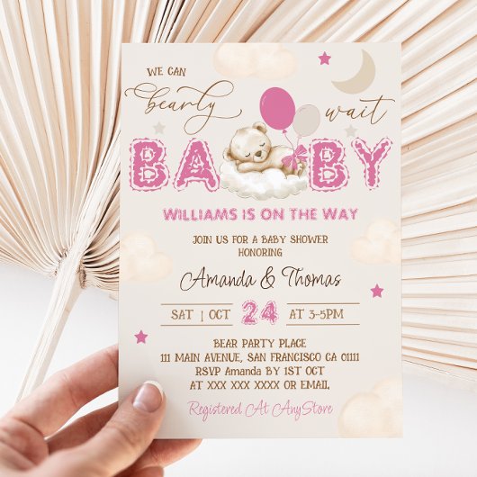 Teddy Bear Pink Boho Girl Baby shower Kaart