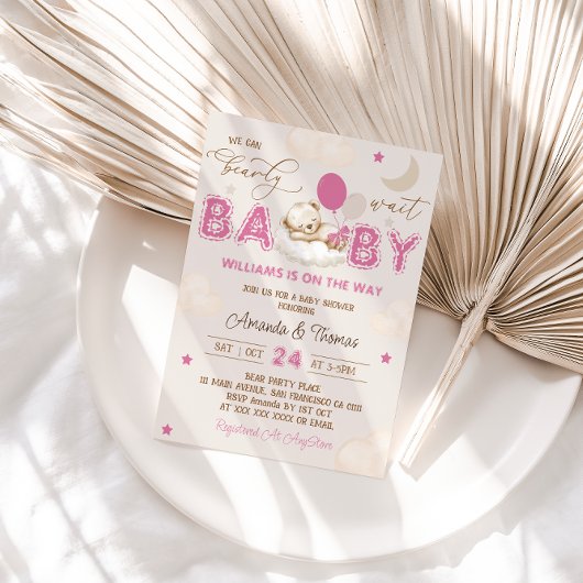 Teddy Bear Pink Boho Girl Baby shower Kaart