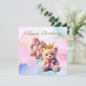 Teddy Bear Pink Bow Gold Crown Happy Birthday (Staand voorkant)