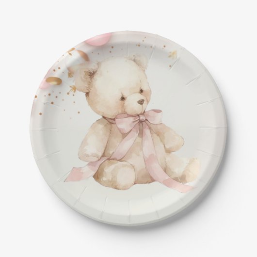 Teddy Bear Pink Champagne Gold Party Plates Papieren Bordje (Voorkant)