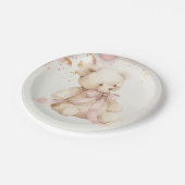 Teddy Bear Pink Champagne Gold Party Plates Papieren Bordje (Gekanteld)