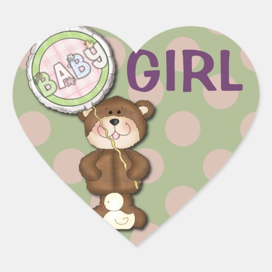 Teddy Bear Pink en Green Hart Sticker (Voorkant)