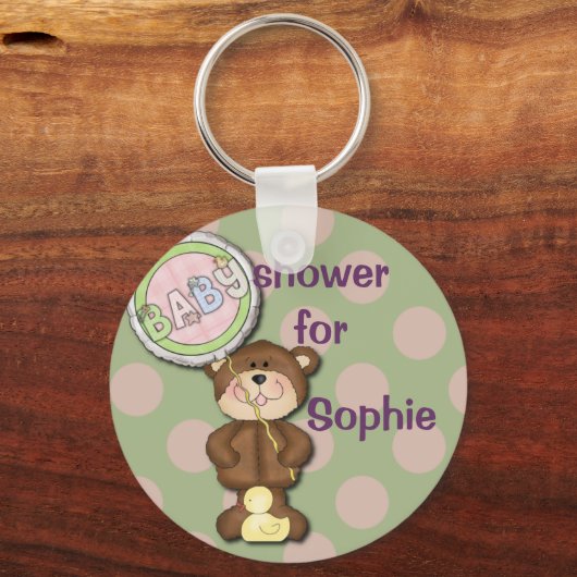 Teddy Bear Pink en Green Sleutelhanger (Voorkant)