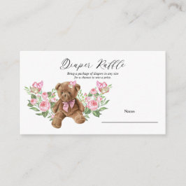 Teddy Bear Pink Floral Baby shower Diaper Raffle E Informatiekaartje
