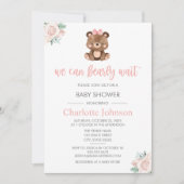 Teddy Bear Pink Floral Girl Baby shower Kaart (Voorkant)