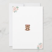 Teddy Bear Pink Floral Girl Baby shower Kaart (Achterkant)