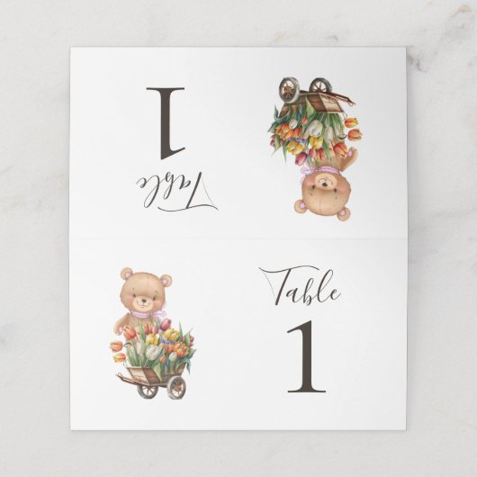 Teddy Bear Pink Floral Rustic Party Place Card Plaatskaartje (Buitenkant ongevouwen)
